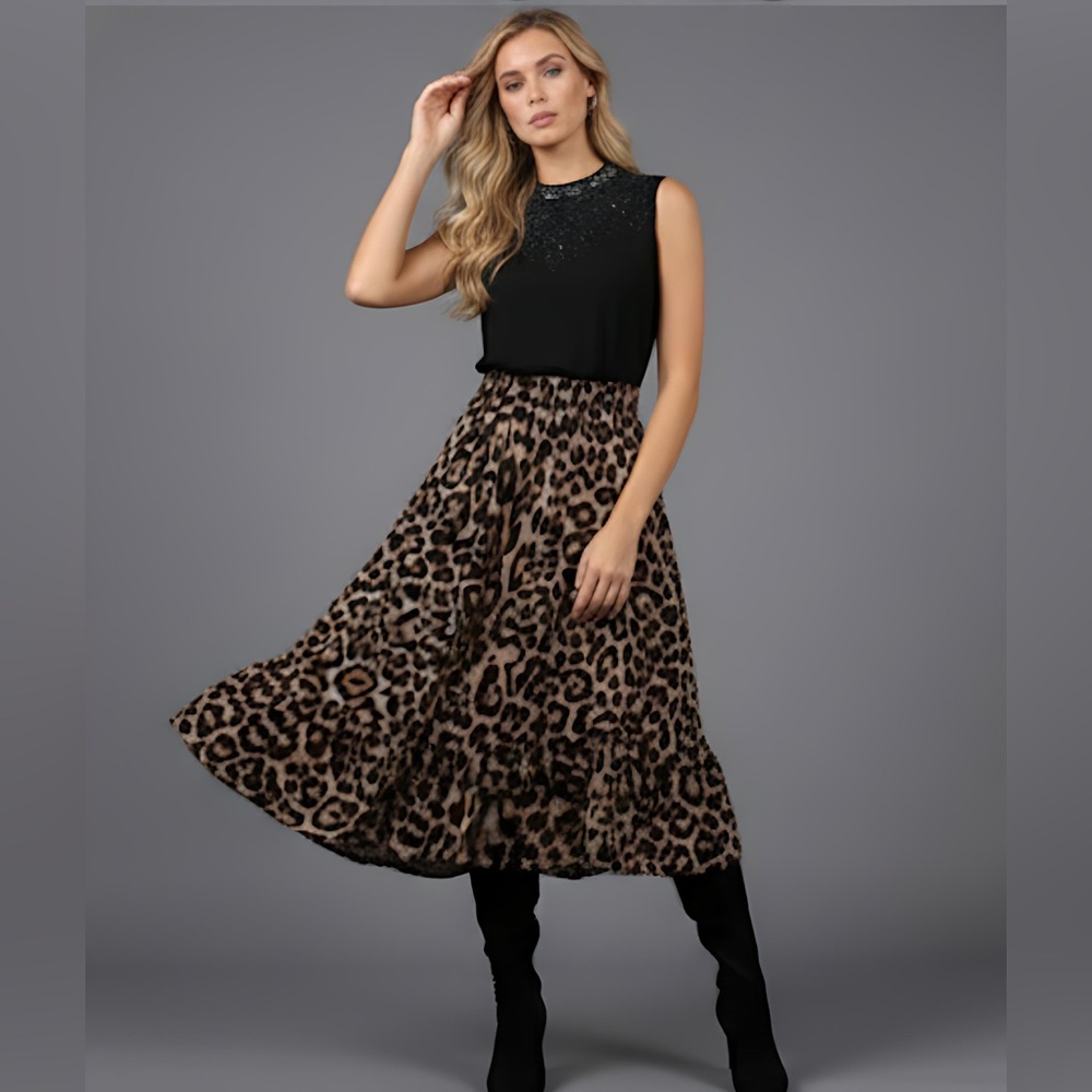 Leopard Print Ruffle Hem Skirt